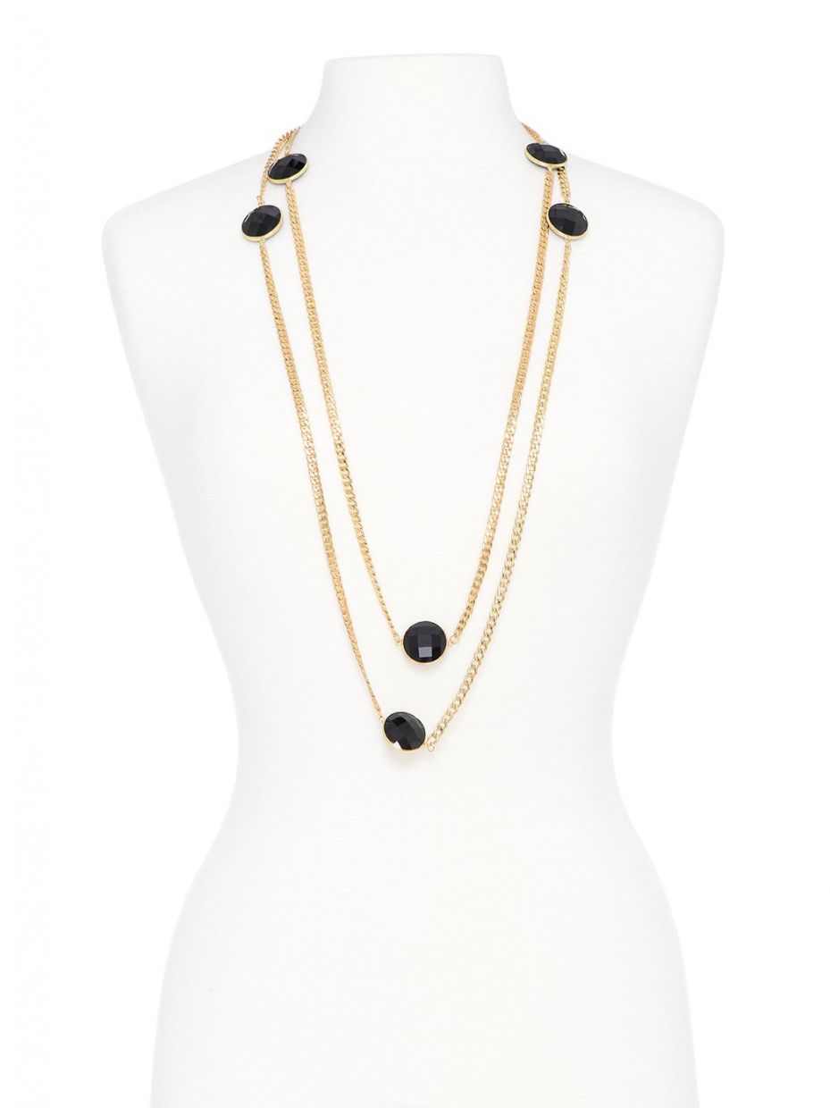 Sparkling Long Gold Necklace with Black Accents - Modern Angles Style and Class