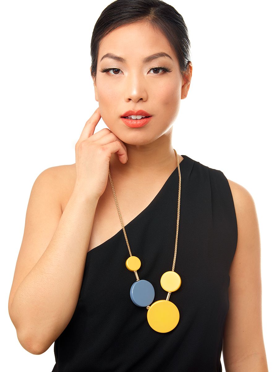 Modern Angles Long Dot Necklace with Yellow Accents - Modern Angles Style and Class