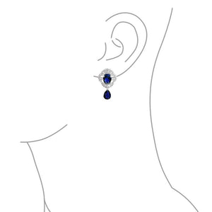 Blue CZ Simulated Sapphire Statement Necklace Earring Set Silver - Modern Angles Style and Class