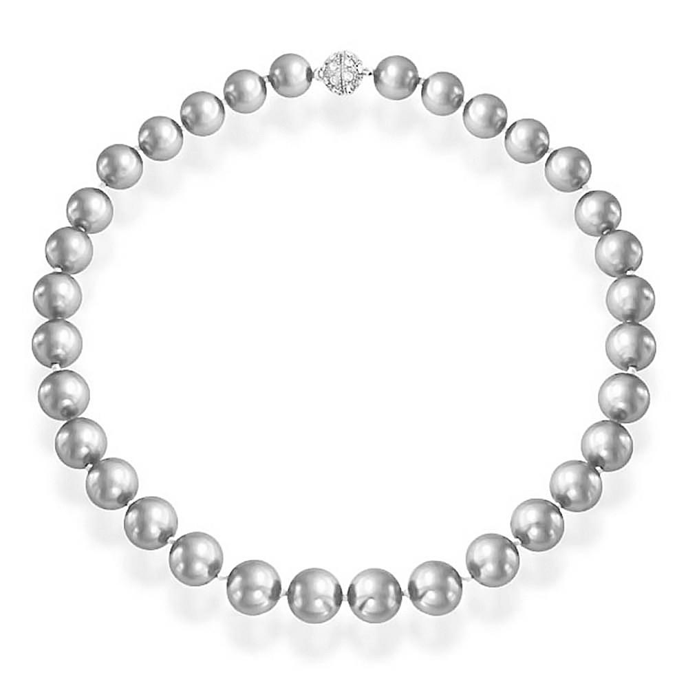 Grey Strand Necklace Crystal Clasp Simulated Pearl 14MM 18 inch - Modern Angles Style and Class