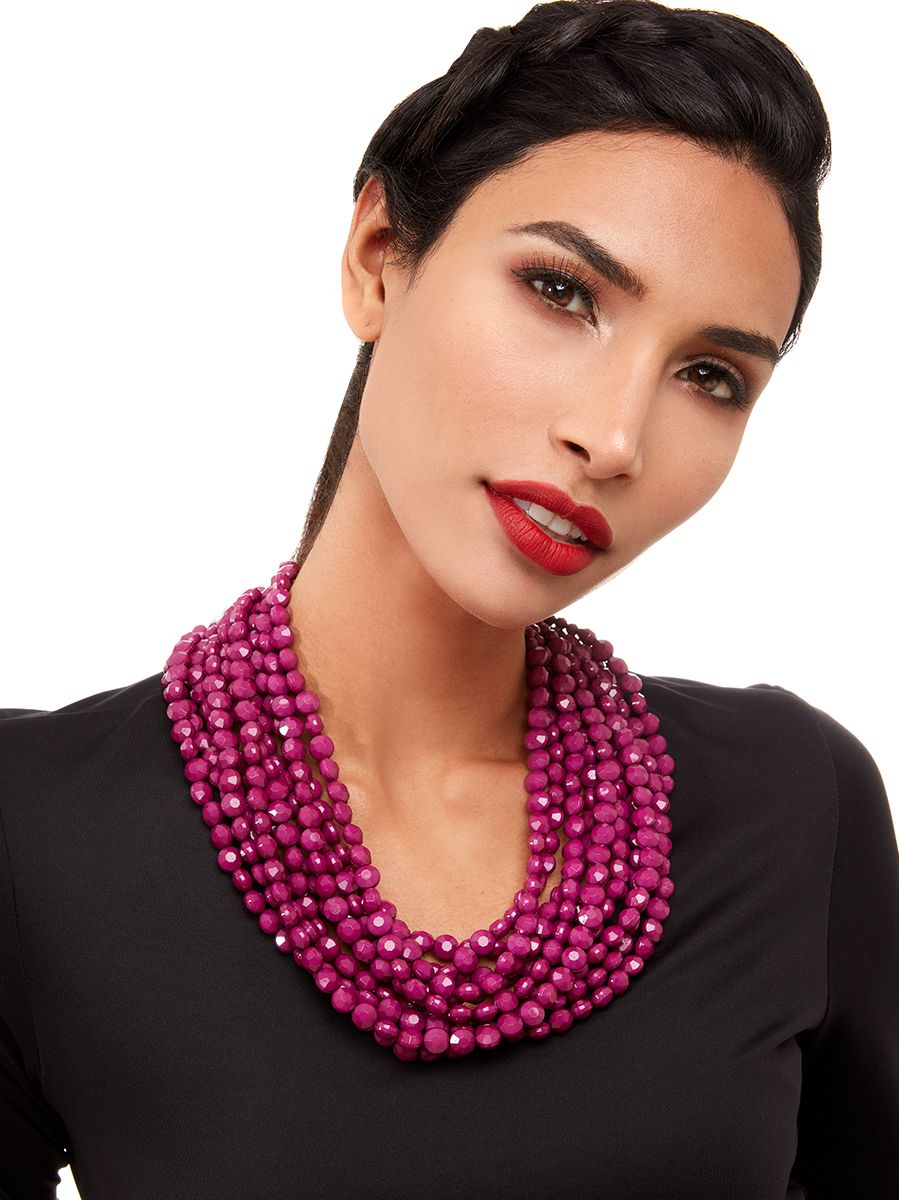 BEST SELLER Modern Angles Beaded Bib Necklace in the color Plum and Peach - Modern Angles Style and Class
