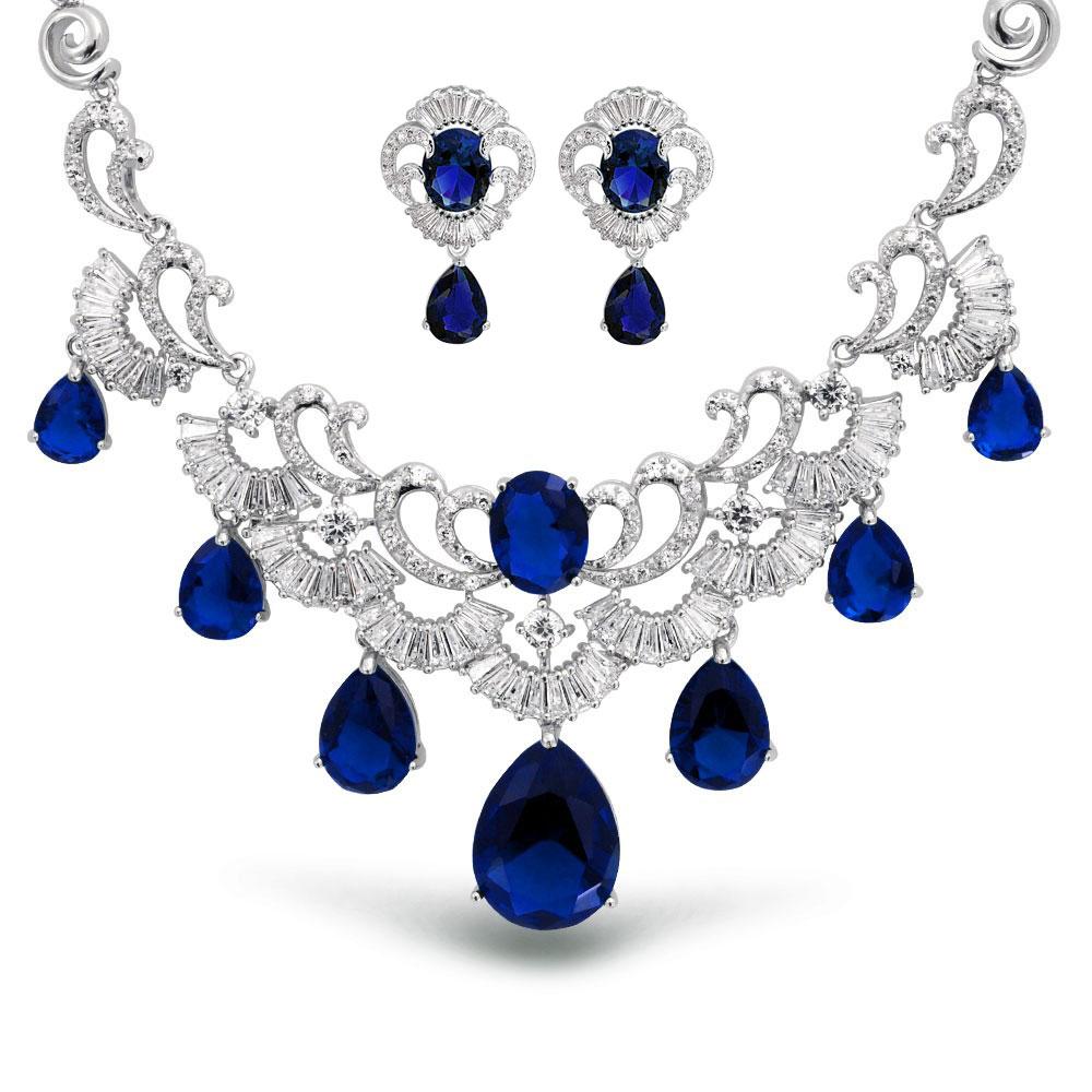 Women's Silver Filled Blue Sapphire Jewelry Set - Necklace / Earrings